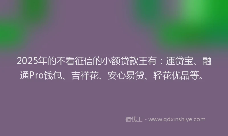 2025年的不看征信的小额贷款王有：速贷宝、融通Pro钱包、吉祥花、安心易贷、轻花优品等。