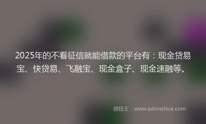 2025年的不看征信就能借款的平台有：现金贷易宝、快贷易、飞融宝、现金盒子、现金速融等。