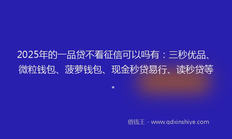 2025年的一品贷不看征信可以吗有：三秒优品、微粒钱包、菠萝钱包、现金秒贷易行、读秒贷等。