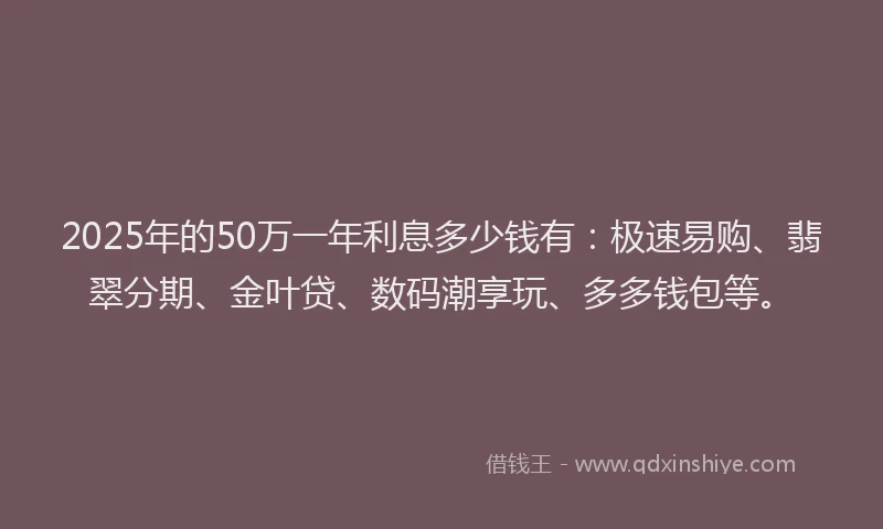 2025年的50万一年利息多少钱有：极速易购、翡翠分期、金叶贷、数码潮享玩、多多钱包等。