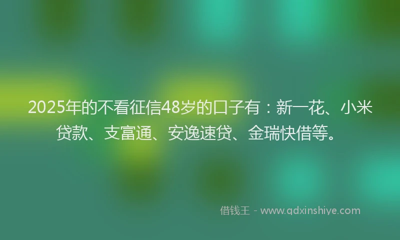 2025年的不看征信48岁的口子有：新一花、小米贷款、支富通、安逸速贷、金瑞快借等。