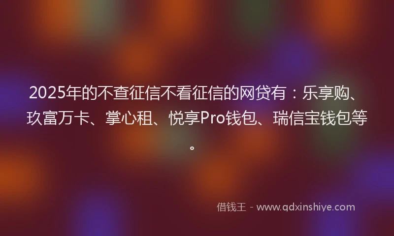 2025年的不查征信不看征信的网贷有：乐享购、玖富万卡、掌心租、悦享Pro钱包、瑞信宝钱包等。