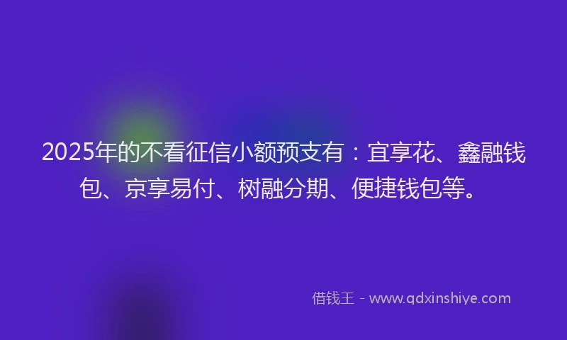 2025年的不看征信小额预支有：宜享花、鑫融钱包、京享易付、树融分期、便捷钱包等。