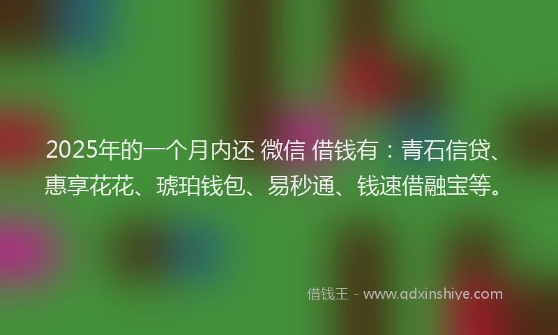 2025年的一个月内还 微信 借钱有：青石信贷、惠享花花、琥珀钱包、易秒通、钱速借融宝等。