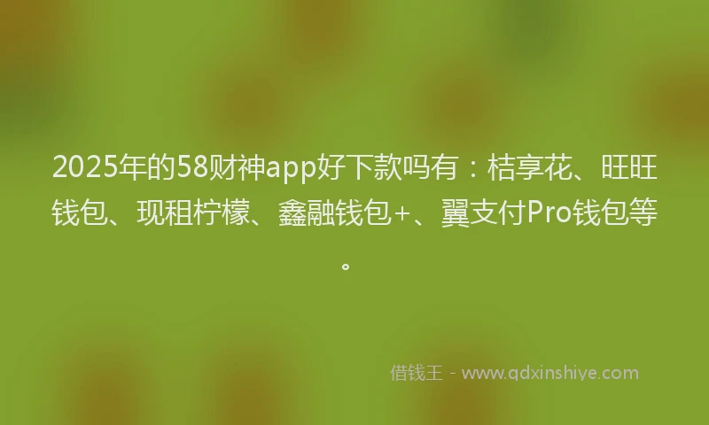 2025年的58财神app好下款吗有：桔享花、旺旺钱包、现租柠檬、鑫融钱包+、翼支付Pro钱包等。