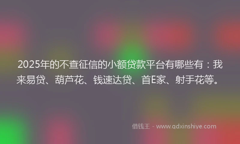 2025年的不查征信的小额贷款平台有哪些有：我来易贷、葫芦花、钱速达贷、首E家、射手花等。