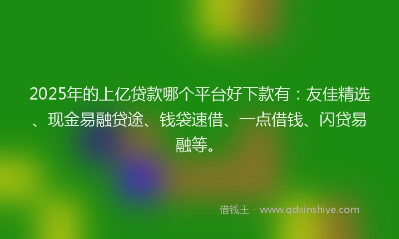2025年的上亿贷款哪个平台好下款有：友佳精选、现金易融贷途、钱袋速借、一点借钱、闪贷易融等。
