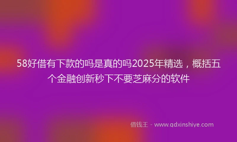 58好借有下款的吗是真的吗2025年精选，概括五个金融创新秒下不要芝麻分的软件