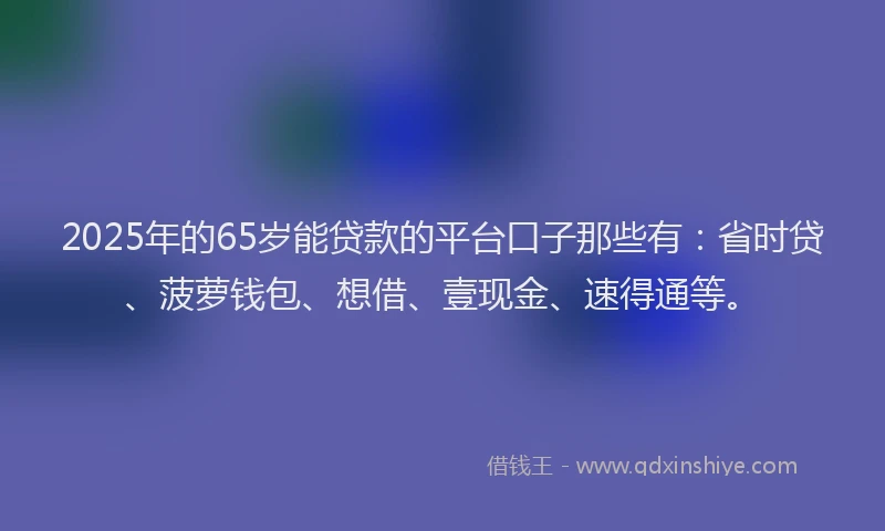 2025年的65岁能贷款的平台口子那些有：省时贷、菠萝钱包、想借、壹现金、速得通等。