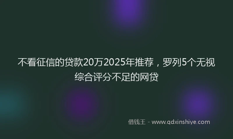 不看征信的贷款20万2025年推荐，罗列5个无视综合评分不足的网贷