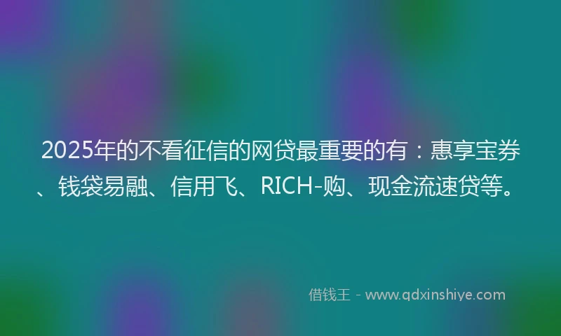 2025年的不看征信的网贷最重要的有：惠享宝券、钱袋易融、信用飞、RICH-购、现金流速贷等。