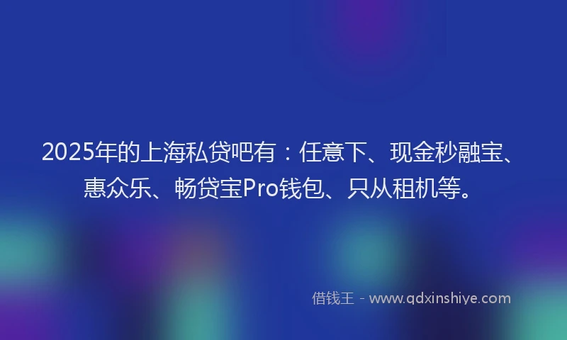 2025年的上海私贷吧有：任意下、现金秒融宝、惠众乐、畅贷宝Pro钱包、只从租机等。