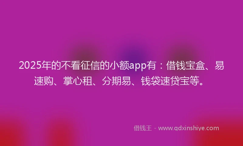 2025年的不看征信的小额app有：借钱宝盒、易速购、掌心租、分期易、钱袋速贷宝等。