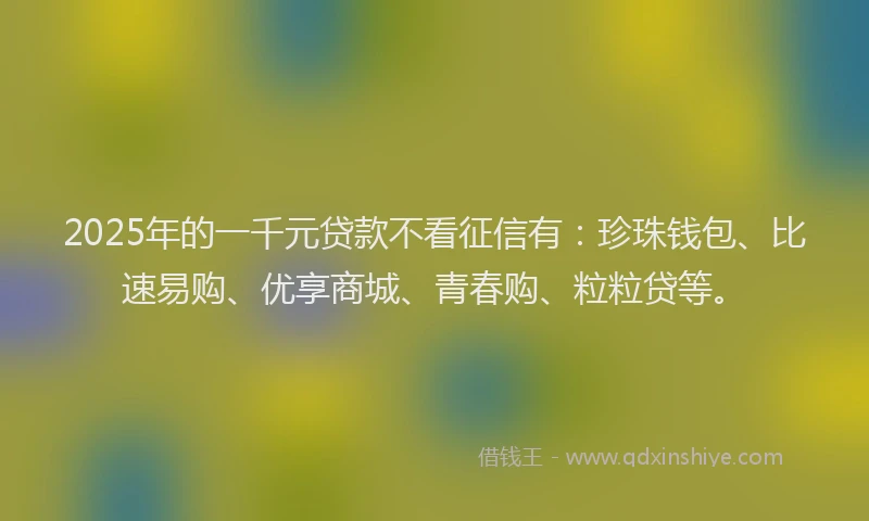 2025年的一千元贷款不看征信有：珍珠钱包、比速易购、优享商城、青春购、粒粒贷等。
