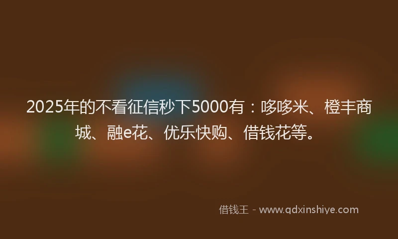 2025年的不看征信秒下5000有：哆哆米、橙丰商城、融e花、优乐快购、借钱花等。