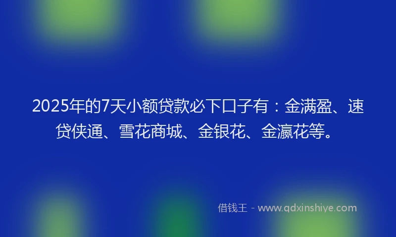 2025年的7天小额贷款必下口子有：金满盈、速贷侠通、雪花商城、金银花、金瀛花等。