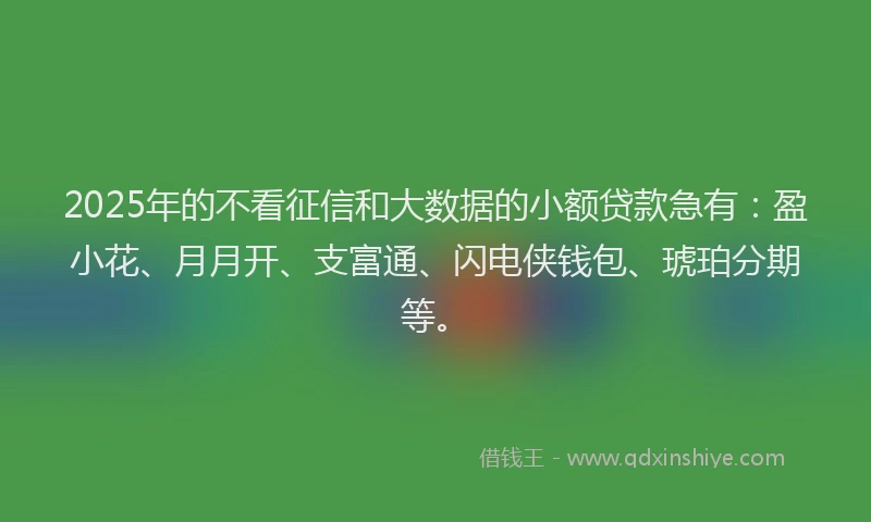 2025年的不看征信和大数据的小额贷款急有：盈小花、月月开、支富通、闪电侠钱包、琥珀分期等。