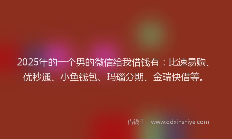 2025年的一个男的微信给我借钱有：比速易购、优秒通、小鱼钱包、玛瑙分期、金瑞快借等。
