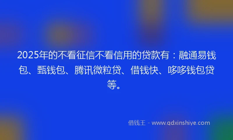 2025年的不看征信不看信用的贷款有：融通易钱包、甄钱包、腾讯微粒贷、借钱快、哆哆钱包贷等。