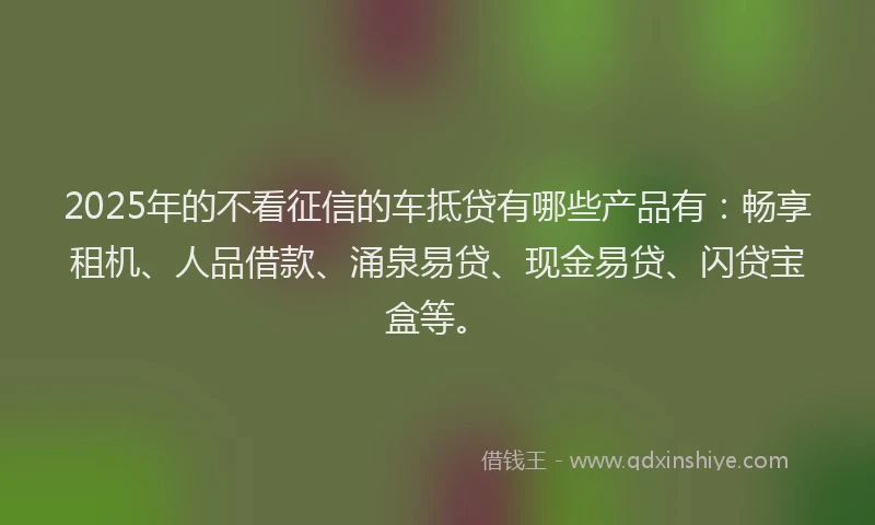 2025年的不看征信的车抵贷有哪些产品有：畅享租机、人品借款、涌泉易贷、现金易贷、闪贷宝盒等。