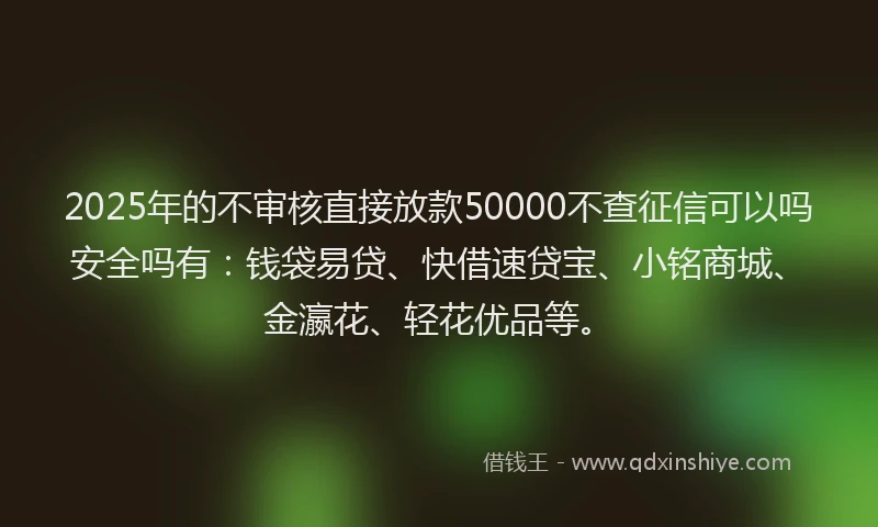 2025年的不审核直接放款50000不查征信可以吗安全吗有：钱袋易贷、快借速贷宝、小铭商城、金瀛花、轻花优品等。