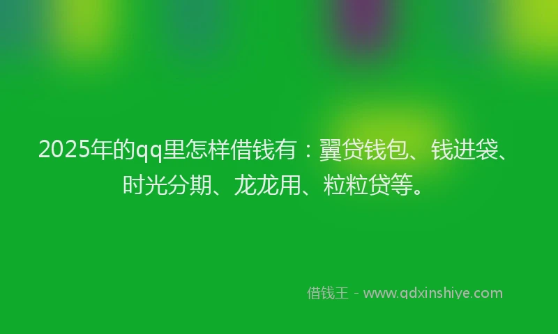 2025年的qq里怎样借钱有：翼贷钱包、钱进袋、时光分期、龙龙用、粒粒贷等。