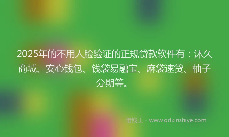 2025年的不用人脸验证的正规贷款软件有：沐久商城、安心钱包、钱袋易融宝、麻袋速贷、柚子分期等。