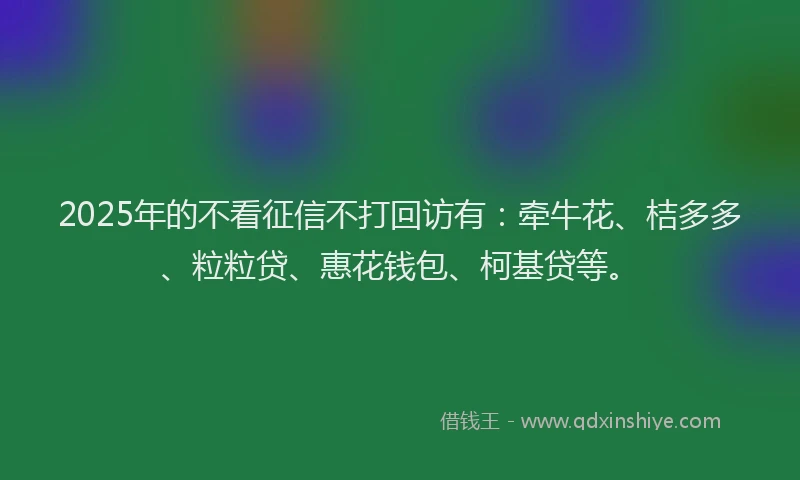 2025年的不看征信不打回访有：牵牛花、桔多多、粒粒贷、惠花钱包、柯基贷等。