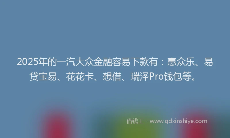 2025年的一汽大众金融容易下款有：惠众乐、易贷宝易、花花卡、想借、瑞泽Pro钱包等。