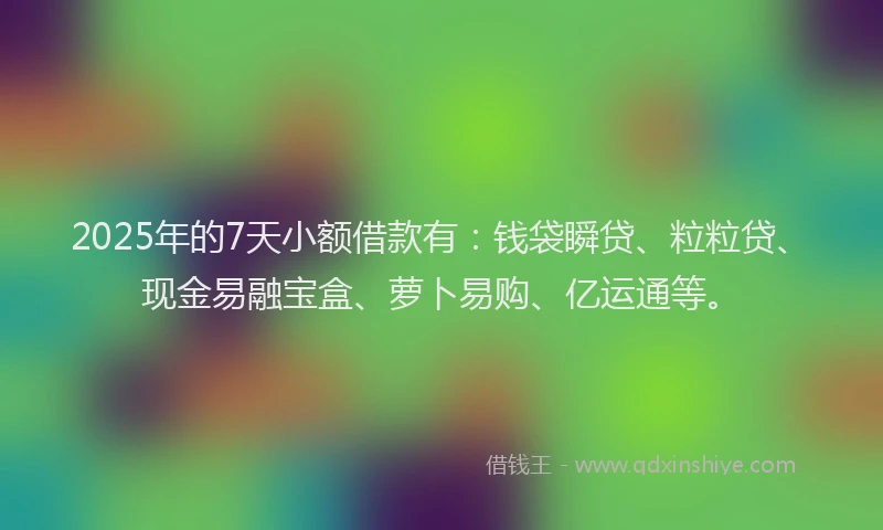 2025年的7天小额借款有：钱袋瞬贷、粒粒贷、现金易融宝盒、萝卜易购、亿运通等。