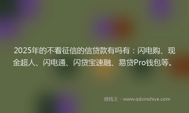 2025年的不看征信的信贷款有吗有：闪电购、现金超人、闪电通、闪贷宝速融、易贷Pro钱包等。
