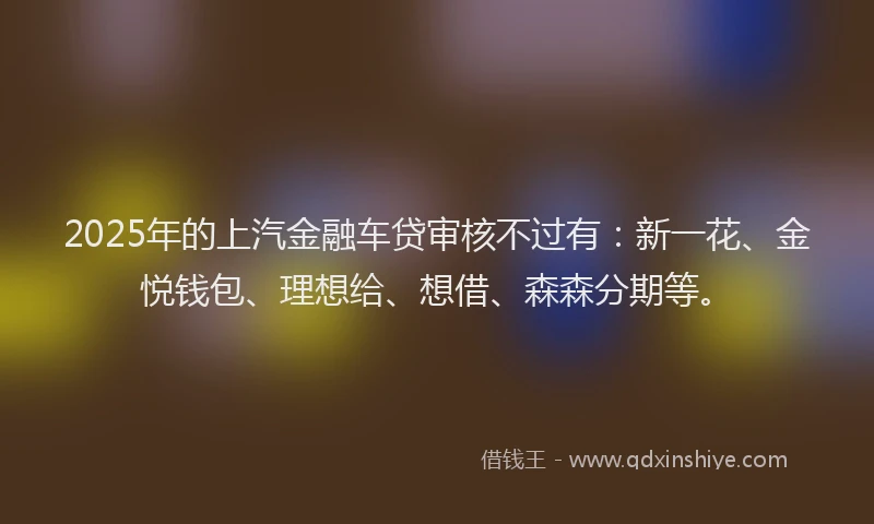 2025年的上汽金融车贷审核不过有：新一花、金悦钱包、理想给、想借、森森分期等。