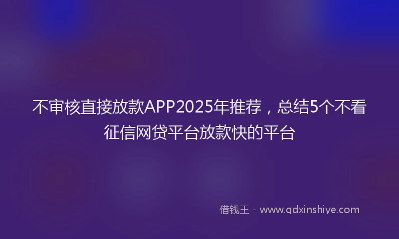 不审核直接放款APP2025年推荐，总结5个不看征信网贷平台放款快的平台