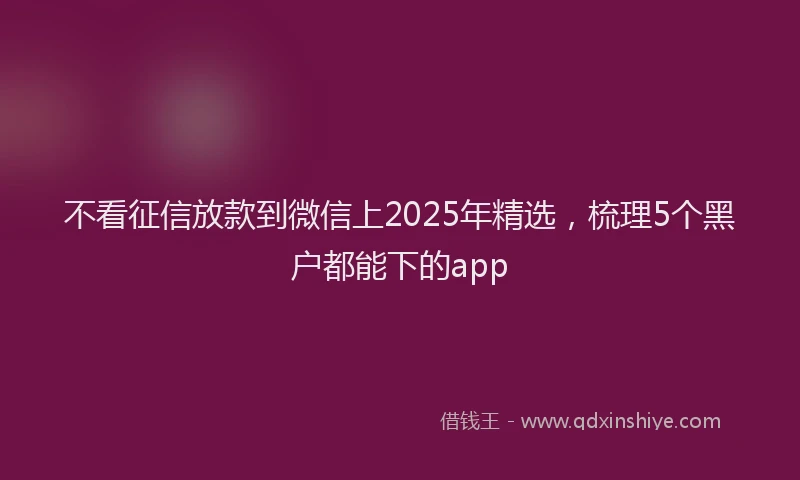 不看征信放款到微信上2025年精选，梳理5个黑户都能下的app