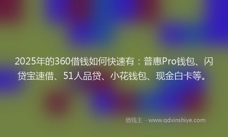 2025年的360借钱如何快速有：普惠Pro钱包、闪贷宝速借、51人品贷、小花钱包、现金白卡等。