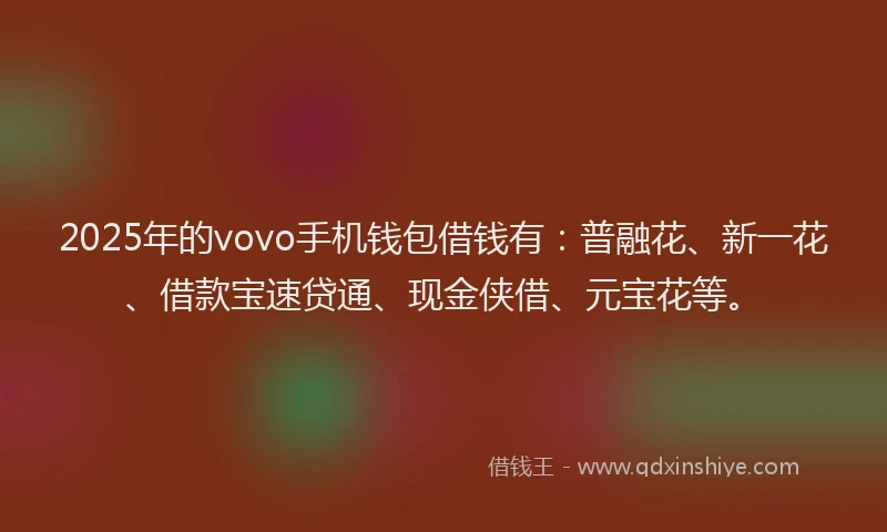 2025年的vovo手机钱包借钱有：普融花、新一花、借款宝速贷通、现金侠借、元宝花等。