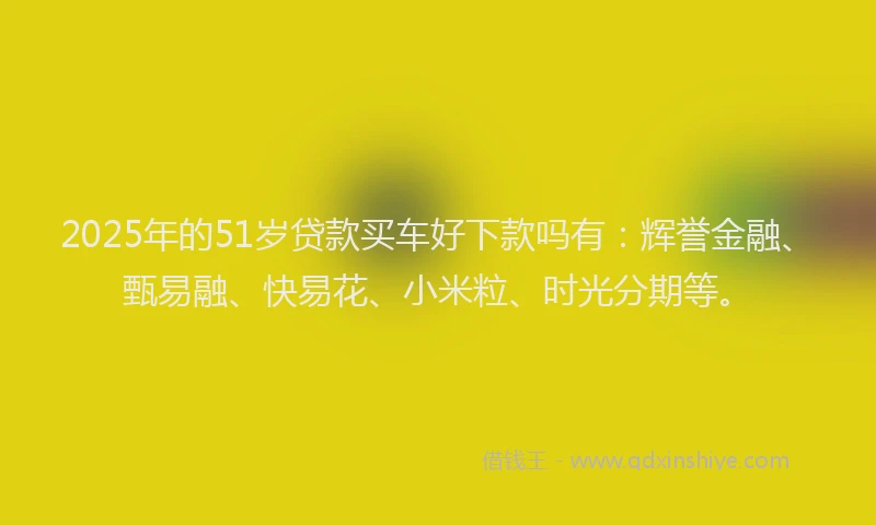 2025年的51岁贷款买车好下款吗有：辉誉金融、甄易融、快易花、小米粒、时光分期等。