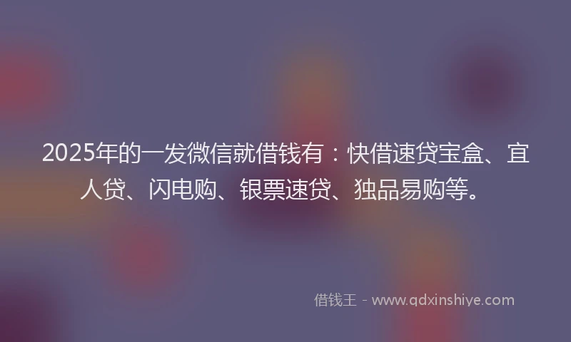 2025年的一发微信就借钱有：快借速贷宝盒、宜人贷、闪电购、银票速贷、独品易购等。