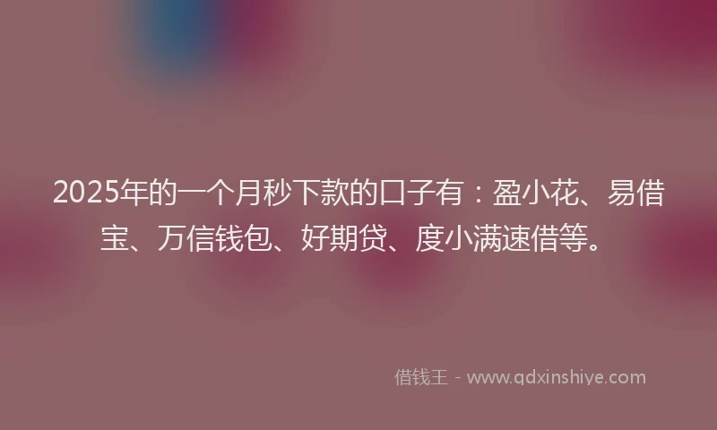 2025年的一个月秒下款的口子有：盈小花、易借宝、万信钱包、好期贷、度小满速借等。