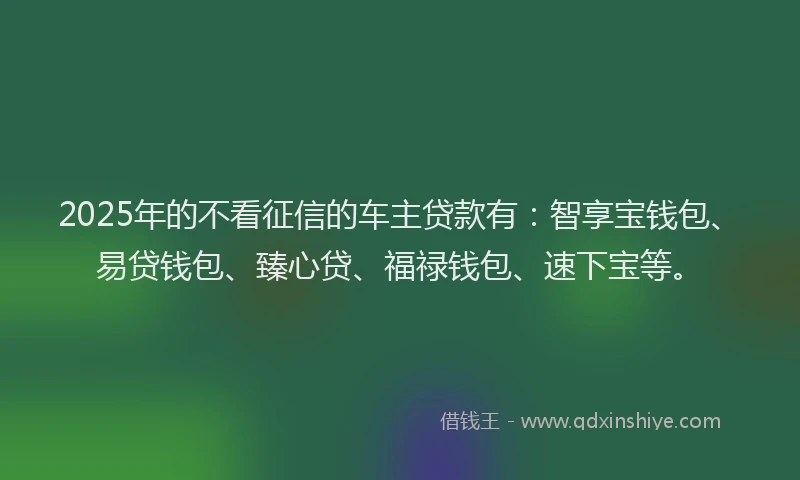 2025年的不看征信的车主贷款有：智享宝钱包、易贷钱包、臻心贷、福禄钱包、速下宝等。