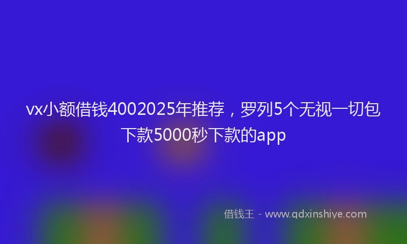 vx小额借钱4002025年推荐，罗列5个无视一切包下款5000秒下款的app