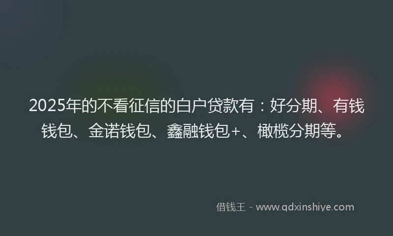 2025年的不看征信的白户贷款有：好分期、有钱钱包、金诺钱包、鑫融钱包+、橄榄分期等。