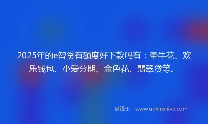 2025年的e智贷有额度好下款吗有：牵牛花、欢乐钱包、小爱分期、金色花、翡翠贷等。