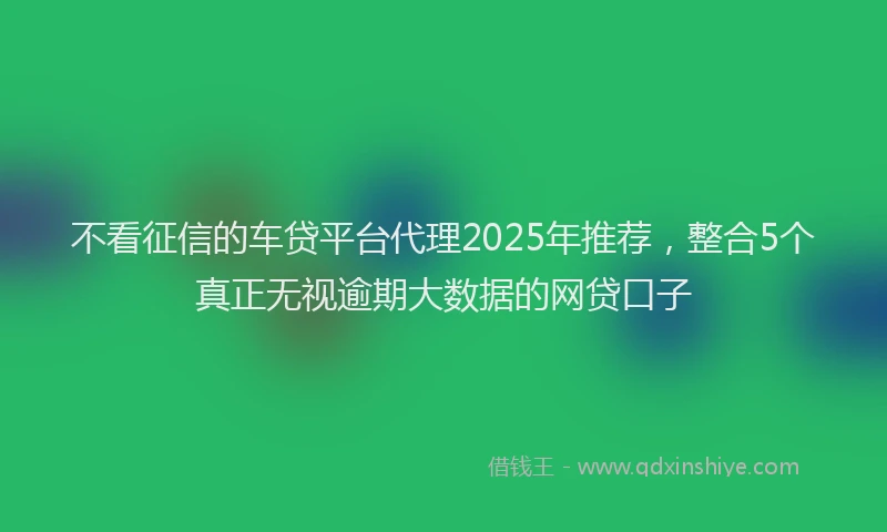不看征信的车贷平台代理2025年推荐，整合5个真正无视逾期大数据的网贷口子