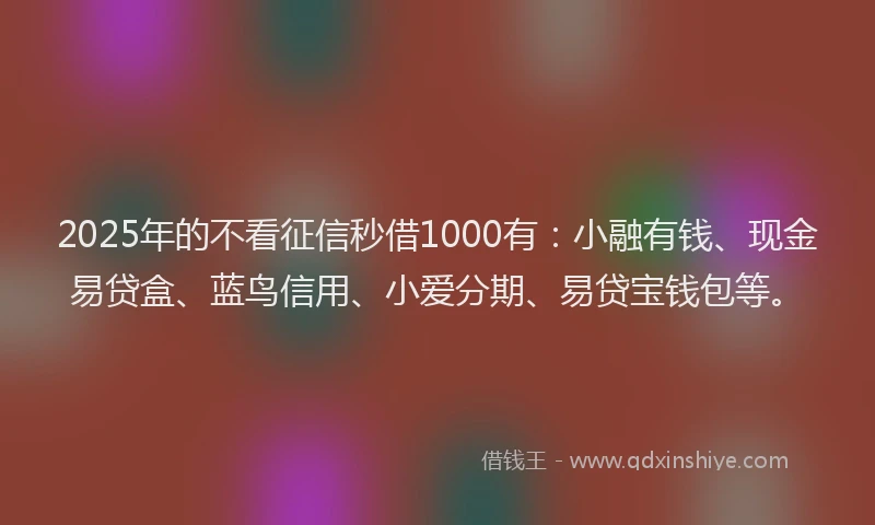 2025年的不看征信秒借1000有：小融有钱、现金易贷盒、蓝鸟信用、小爱分期、易贷宝钱包等。