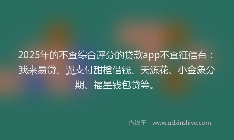 2025年的不查综合评分的贷款app不查征信有：我来易贷、翼支付甜橙借钱、天源花、小金象分期、福星钱包贷等。