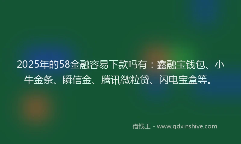 2025年的58金融容易下款吗有：鑫融宝钱包、小牛金条、瞬信金、腾讯微粒贷、闪电宝盒等。