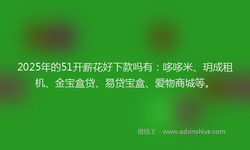 2025年的51开薪花好下款吗有：哆哆米、玥成租机、金宝盒贷、易贷宝盒、爱物商城等。