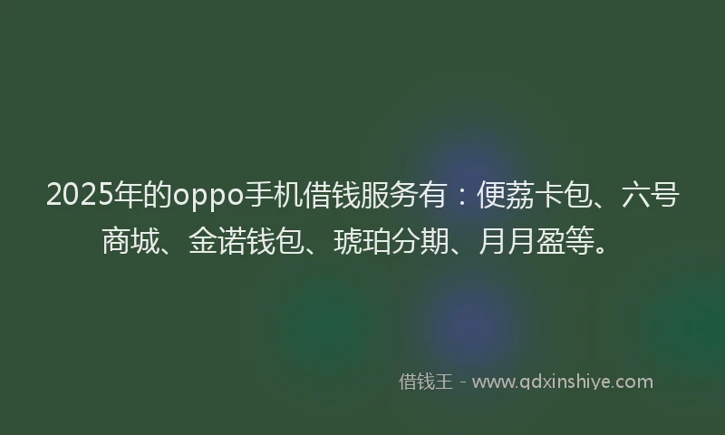 2025年的oppo手机借钱服务有：便荔卡包、六号商城、金诺钱包、琥珀分期、月月盈等。