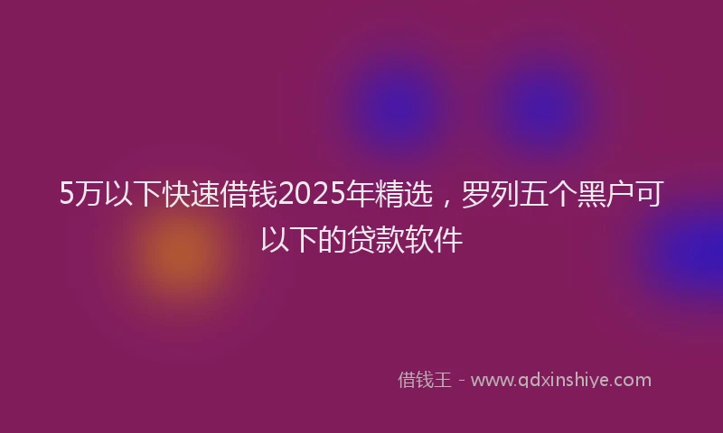 5万以下快速借钱2025年精选，罗列五个黑户可以下的贷款软件